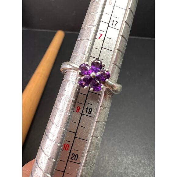 Vintage Sterling Silver Amethyst Floral Cluster Ring – Size 8 (Fits 8–8.5) - Picture 16 of 16